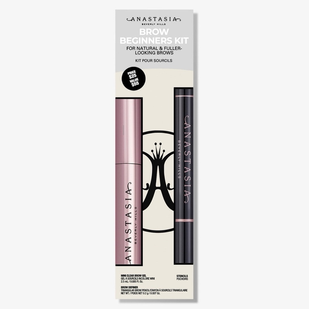 Anastasia Brow Beginners Kit Brow Definer & Clear Gel Medium Brown New In Box